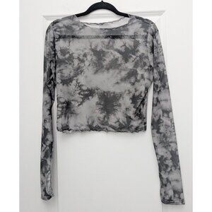 Disturbia Heaven's Mesh Sheer Crop Top with Tie Dye Smoke Pattern - Gothic, Boho